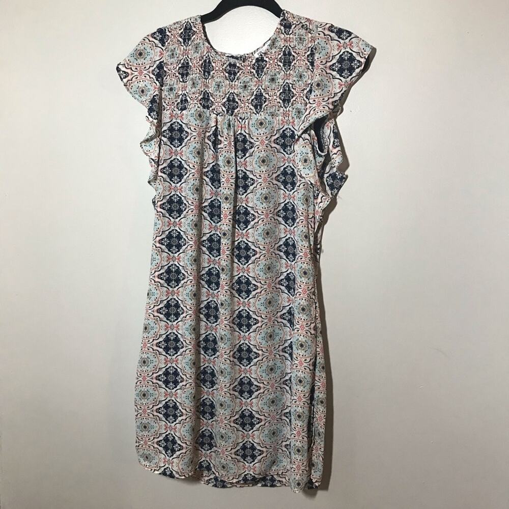 DR2 xs swing dress flutter sleeves ruched collar wedding guest party boho summer